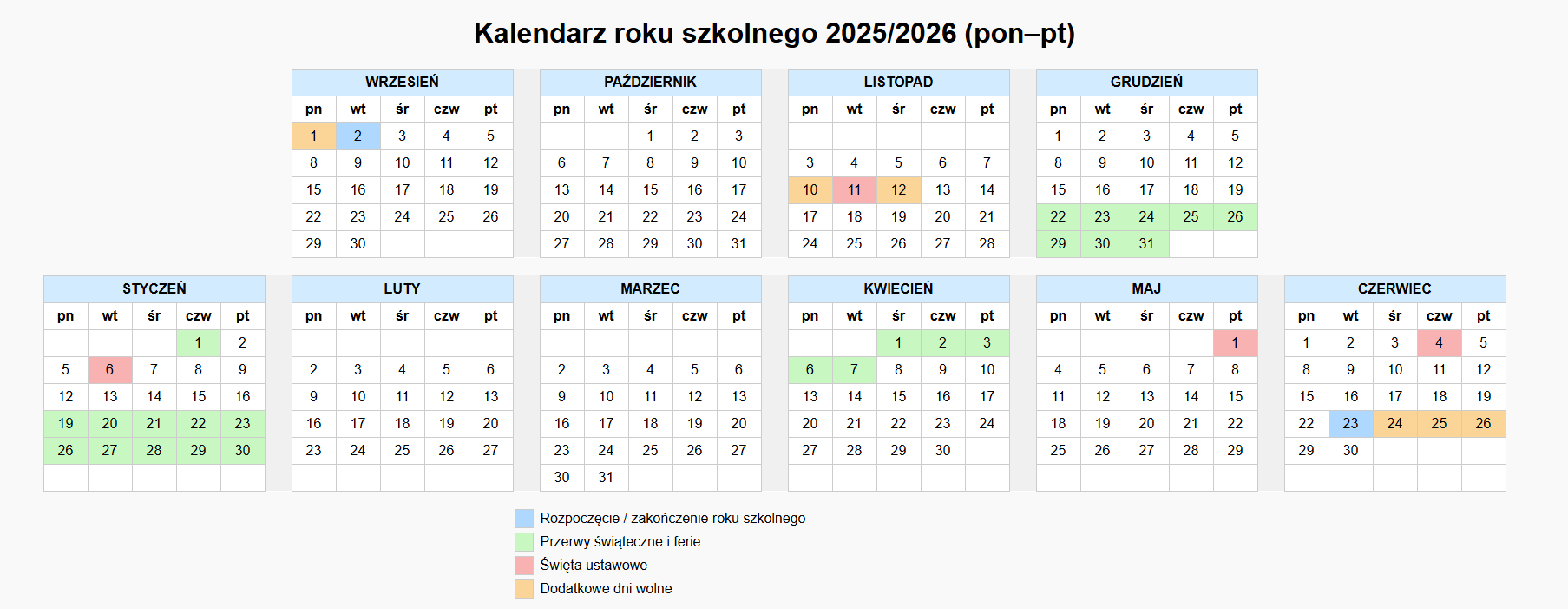 Kalendarz roku szkolnego Yamaha 2025/2026